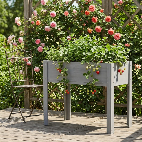 Raised Garden Bed with Legs, Elevated Wooden Planter Box for Outdoor Plants Flowers Fruits Vegetable Herb Growing