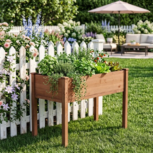 Raised Garden Bed with Legs, Elevated Wooden Planter Box for Outdoor Plants Flowers Fruits Vegetable Herb Growing