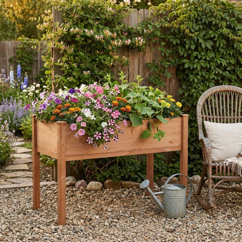 Raised Garden Bed with Legs, Elevated Wooden Planter Box for Outdoor Plants Flowers Fruits Vegetable Herb Growing