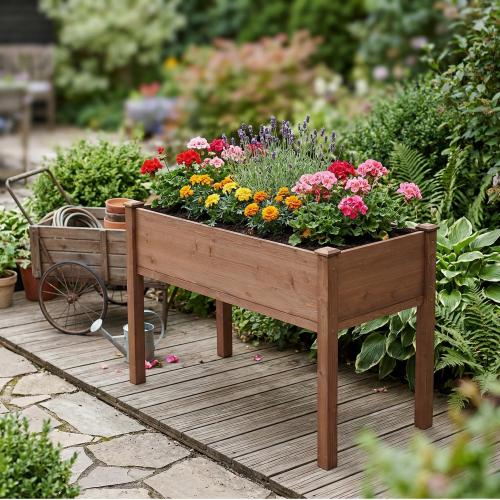 Raised Garden Bed with Legs, Elevated Wooden Planter Box for Outdoor Plants Flowers Fruits Vegetable Herb Growing
