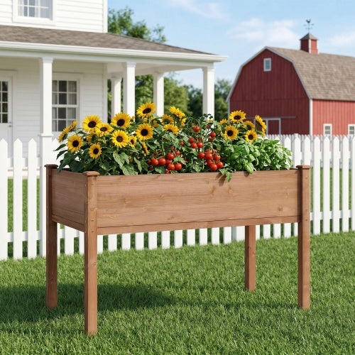 Raised Garden Bed with Legs, Elevated Wooden Planter Box for Outdoor Plants Flowers Fruits Vegetable Herb Growing
