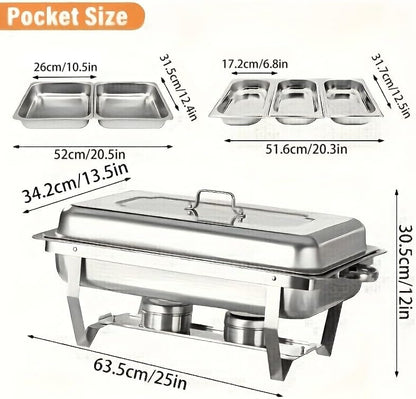 2 Pack 9Qt Chafing Dishes for Buffet, Stainless Chafer 1/3 Size Pans, Rectangle Catering Warmer Server w/Lid Water Pan Folding Stand Fuel Tray Holder, for Catering, Parties...