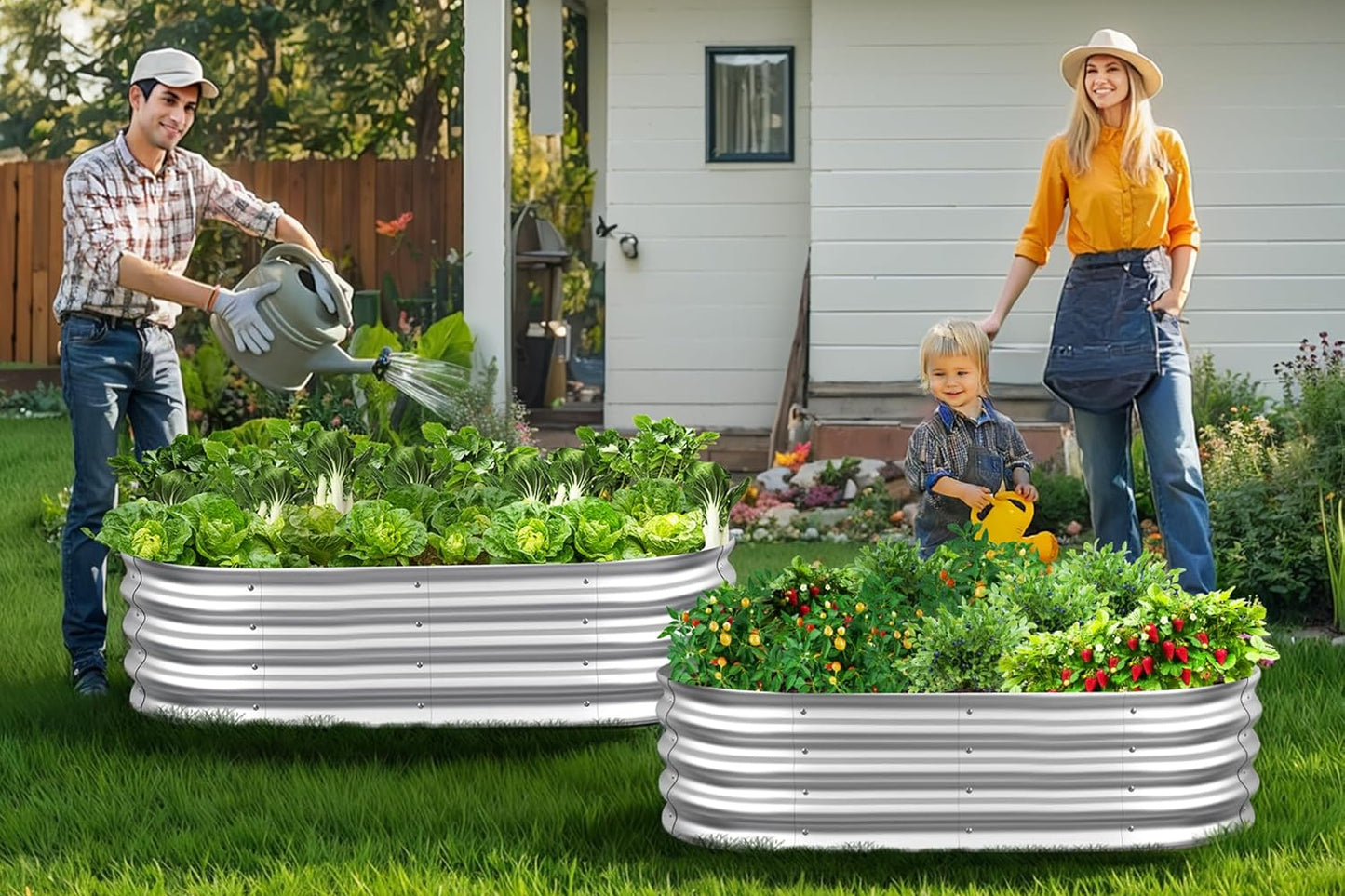 Garden Beds Outdoor, Oval Metal Garden Planter Box for Vegetables, Fruits, Flowers, Galvanized Raised Garden Beds