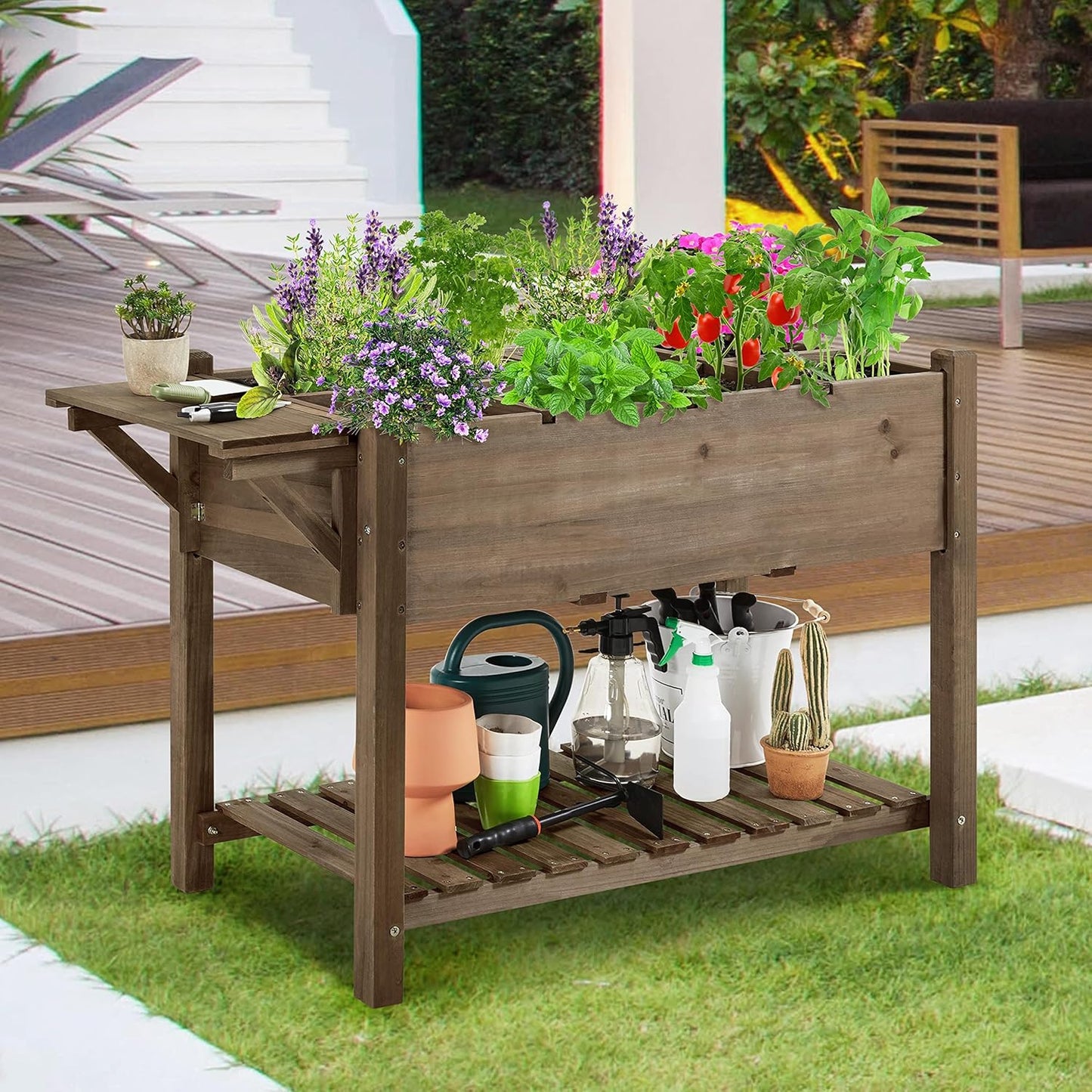 Raised Garden Bed with Legs, Elevated Wooden Planter Box for Outdoor Plants Flowers Fruits Vegetable Herb Growing