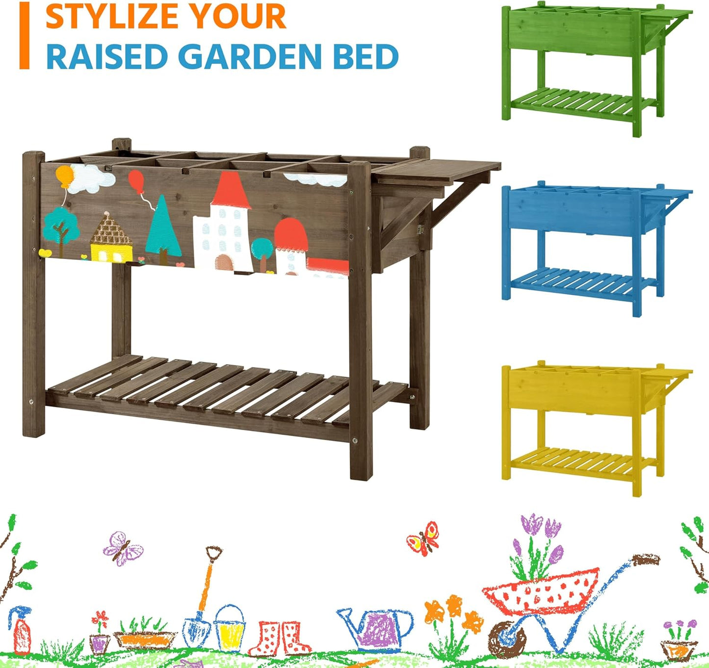 Raised Garden Bed with Legs, Elevated Wooden Planter Box for Outdoor Plants Flowers Fruits Vegetable Herb Growing