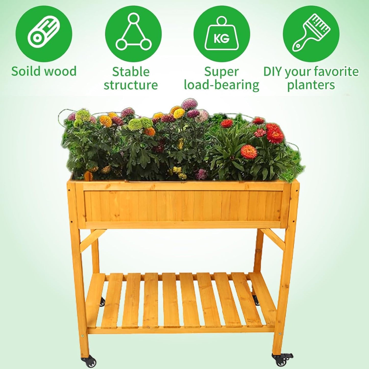 Raised Garden Bed with Legs, Elevated Wooden Planter Box for Outdoor Plants Flowers Fruits Vegetable Herb Growing